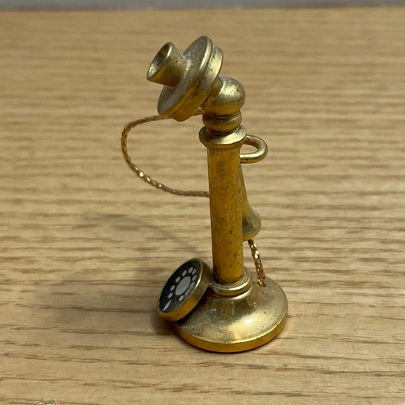 Vintage Dollhouse Miniature Brass Gold Tone Telephone Candlestick Rotary Phone - Picture 2 of 7
